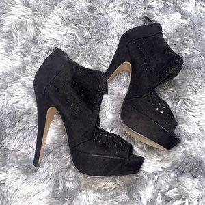 Just Fab Black Suede Peep Toe Stiletto Heels Size 7.5